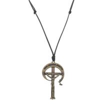 Cordão de Couro com Crucifixo da RCC em Metal Modelo Ouro Velho
