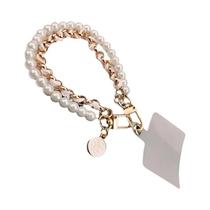 Cordão De Couro Com Pérolas Para Celular Feminino, Trançado À Mão, Anti-perda, Com Pingente De Flor