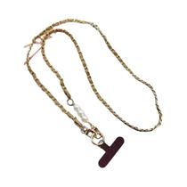 Cordão De Couro Longo Para Celular Feminino Com Corrente De Metal E Pérola, Alça Universal Para