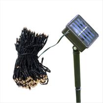 Cordão de LED 200 Led Branco Quente 8 Funções Solar 18M Com Sensor Automático E Botão Liga/Desliga