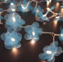 Cordão de Luz Florzinha Organze Azul - 360cm