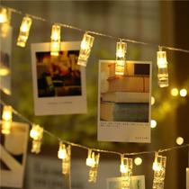 Cordão de Luz - Varal de Fotos com 10 Prendedores LED Branco Quente - Natal