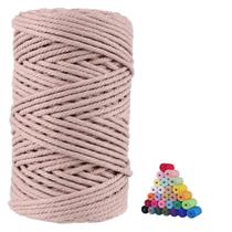 Cordão de macramê, virado, 5 mm x 100 m, algodão natural, rosa, cinza