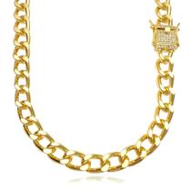 Cordão de Ouro 18K Colar Masculino Fecho Gaveta Duplo Cravejado Banhado