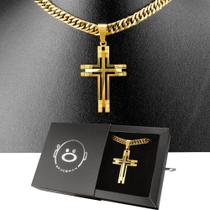 Cordão de Ouro 18k Masculino Crucifixo Corrente Qualidade Moda Luxo