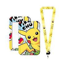 Cordão De Pescoço Infantil Pikachu Desenho Animado Anime Porta-Crachá Chaveiro Capa Protetora