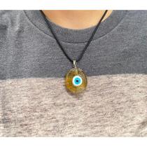 Cordão De Pescoço Olho Grego Redondo Amarelo 3 Cm