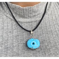 Cordão De Pescoço Olho Grego Redondo Azul Claro 1,5 Cm