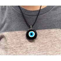 Cordão De Pescoço Olho Grego Redondo Preto 03 Cm