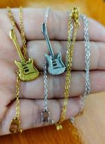 Cordão Delicado com Pingente de Guitarra Elétrica e Nota Musical em Aço Inox Estilo Rock