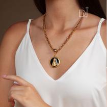 Cordão Dourado Colar Feminino Religioso Medalha Nossa Senhora Aparecida Semijoia