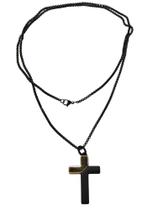 Cordão Dourado e Preto com Pingente de Cruz Cordão Dourado e Preto com Pingente de Cruz