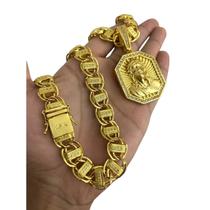 Cordão Dubai 15mm Cravejado + Pingente - Banhado a Ouro 18k