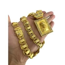 Cordão Dubai 15Mm Fecho Mão Orando + Pingente Banhado Ouro Cordão Dubai 15Mm Fecho Mão Orando + Pingente Banhado Ouro