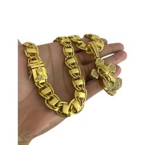 Cordão Dubai 15mm Fecho Mão Orando + Pingente - Banhado Ouro