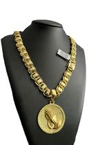 Cordão Dubai 15mm Mão Rezando + Pingente Fé Banhado Ouro