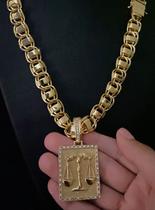 Cordão dubai 15mm + pingente direito - banhado a ouro 18k