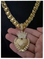 Cordão Dubai 15mm + Pingente Jesus Banhado a Ouro 18k