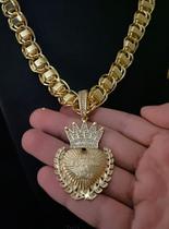Cordão dubai 15mm + pingente jesus - banhado a ouro 18k