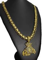 Cordão Dubai Mega 13mm + Pingente Revoada - Banhado A Ouro Cordão Dubai Mega 13mm + Pingente Revoada - Banhado A Ouro