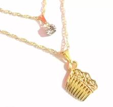 Cordão Duplo Cabeleireira Pente Folheado A Ouro 18k Cordão Duplo Cabeleireira Pente Folheado A Ouro 18k