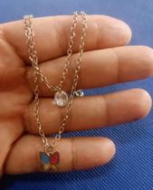 Cordão Duplo em Aço Inox Ponto de luz e Borboleta Cordão Duplo em Aço Inox Ponto de luz e Borboleta