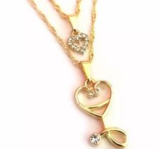 Cordão Duplo Enfermagem Esteto Folheado A Ouro 18k Cordão Duplo Enfermagem Esteto Folheado A Ouro 18k