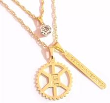 Cordão Duplo Engenharia Mecânica Com Placa Folheado 18k Cordão Duplo Engenharia Mecânica Com Placa Folheado 18k