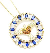 Cordão E Pingente Espírito Santo Azul Safira e Água Marinha Microzirconias Banho Ouro 18k 4626 Cordão E Pingente Espírito Santo Azul Safira e Água Marinha Microzirconias Banho Ouro 18k 4626