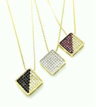 Cordão E Pingente Losango Cravação Pavé Microzirconias Banho Ouro 18k 2637 Cordão E Pingente Losango Cravação Pavé Microzirconias Banho Ouro 18k 2637