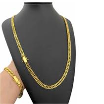 Cordão E Pulseira 7mm Grumet Lacraia Banhado A Ouro 18k