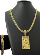 Cordão E Pulseira 8Mm Lacraia + Pingente Coringa Banhado 18K