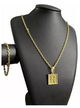 Cordão E Pulseira Cadeado 6Mm Pingente Letra Banhado A Ouro Cordão E Pulseira Cadeado 6Mm Pingente Letra Banhado A Ouro