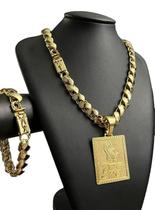 Cordão E Pulseira Friso S 13Mm Ping Fé - Banhado A Ouro 18K