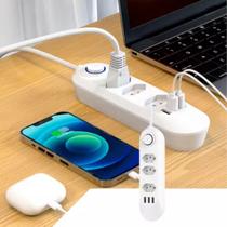 Cordão Elétrico 3 Tomadas com USB Bivolt Metálico Para Computador Entrega Rápida