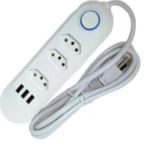 Cordão Elétrico 3 Tomadas com USB Reforçada 127v/220v Para Geladeira Fácil Uso