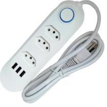 Cordão Elétrico 3 Tomadas Usb Reforçada 127V/220V Máquina