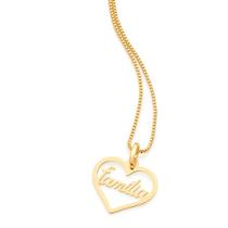Cordão Elo Cadeado + Pingente Feminino Com Escrita Família Banhado Ouro 18k