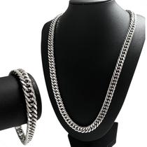 Cordao Elo Duplo Grossa Grande Com Pulseira Masculina Aço Inox Cordao Elo Duplo Grossa Grande Com Pulseira Masculina Aço Inox