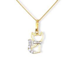 Cordão Em Ouro 18k 750 45cm + Pingente Gatinha C/5 Zircônias