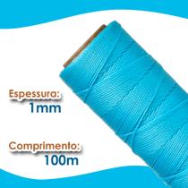 Cordão Encerado 1mm - Fio Cordone Azul Turquesa - 100 Metros - Nybc