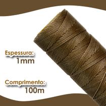 Cordão Encerado 1mm - Fio Cordone Bege Camurça - 100 Metros - Nybc