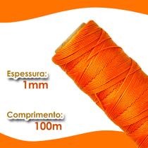 Cordão Encerado 1mm - Fio Cordone Laranja - 100 Metros - Nybc