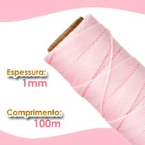 Cordão Encerado 1mm - Fio Cordone Rosa Claro - 100 Metros - Nybc