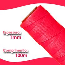 Cordão Encerado 1mm - Fio Cordone Rosa Neon - 100 Metros - Nybc