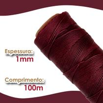 Cordão Encerado 1mm - Fio Cordone Vinho - 100 Metros - Nybc