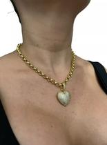 Cordão Fem Elo Português 8mm + Ping Coração Banhado Ouro 18k