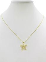Cordão Feminino 1mm Borboleta Com Pedras - Banhado a Ouro