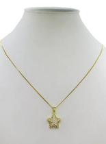 Cordão Feminino 1mm Estrela Cravejado - Banhado a Ouro 18k