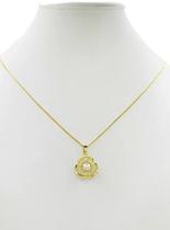 Cordão Feminino 1mm Flor Pérola Branca - Banhado a Ouro 18k